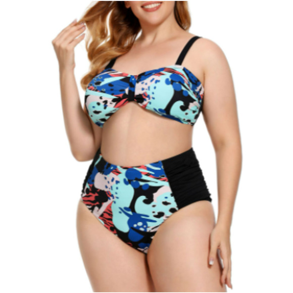 Plus Size Women Bikini Floral Printed Swimsuit beach wear - Picture 9 of 12